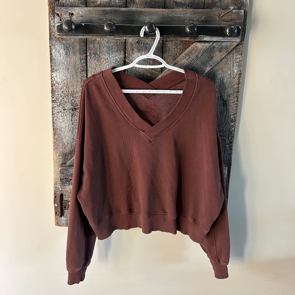 Women's Aerie V-Neck Sweat Shirt Browm - Picture 1 of 3